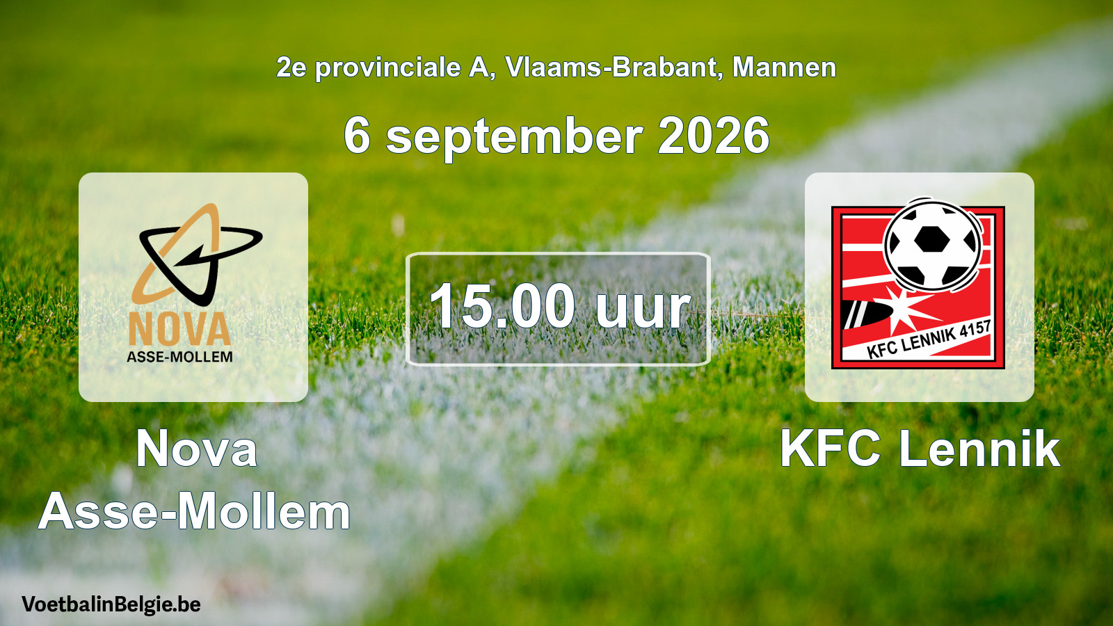 Geplande wedstrijd mannenvoetbal: Nova Asse-Mollem - KFC Lennik (6 september 2026)