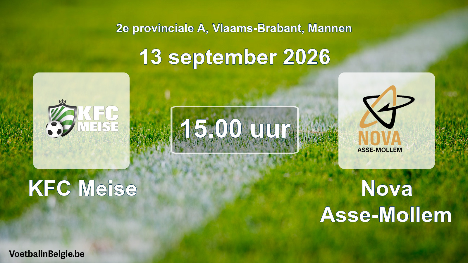 Geplande wedstrijd mannenvoetbal: KFC Meise - Nova Asse-Mollem (13 september 2026)
