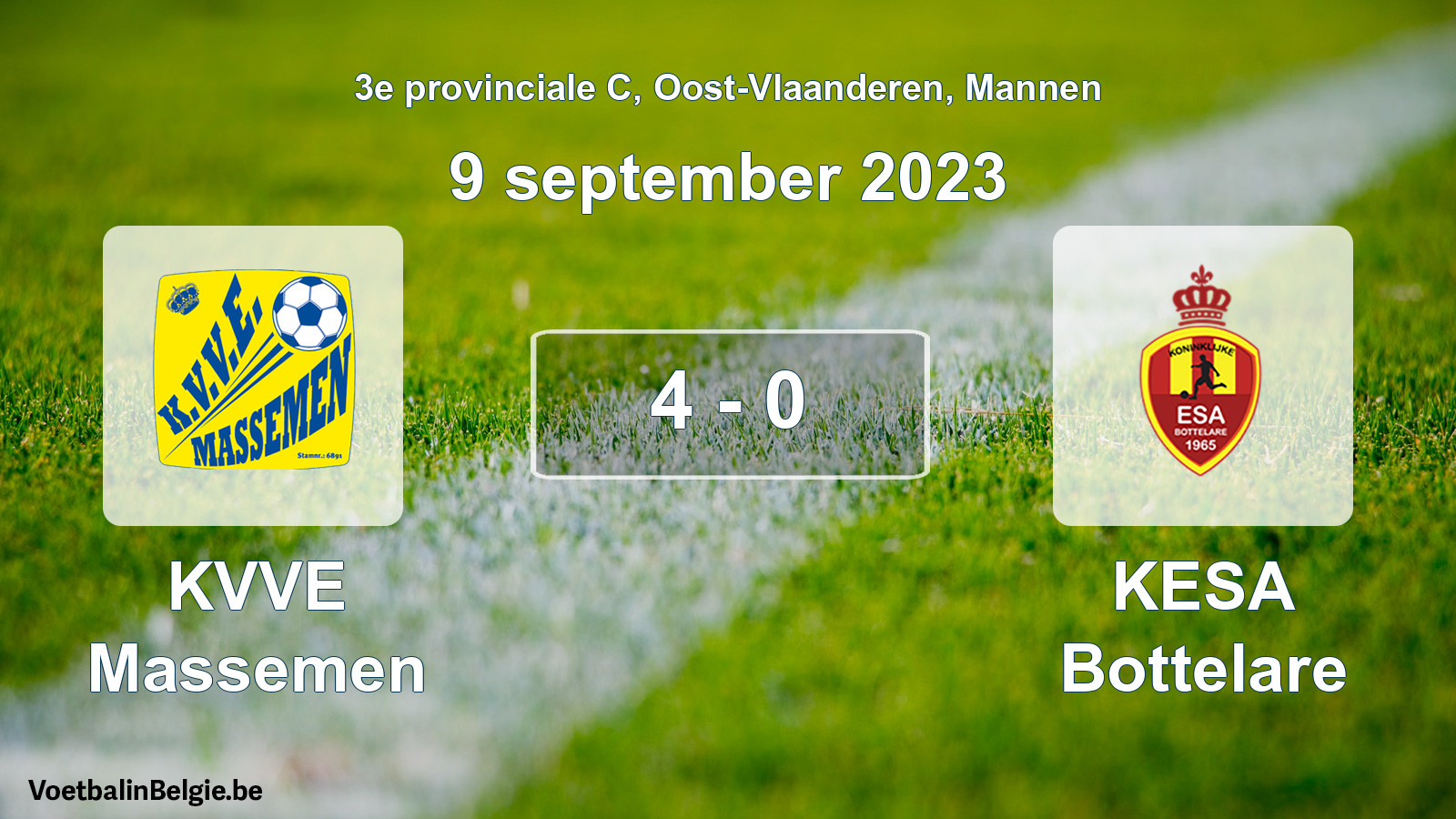 Gespeelde wedstrijd mannenvoetbal: KVVE Massemen - KESA Bottelare 4 - 0 (9 september 2023)