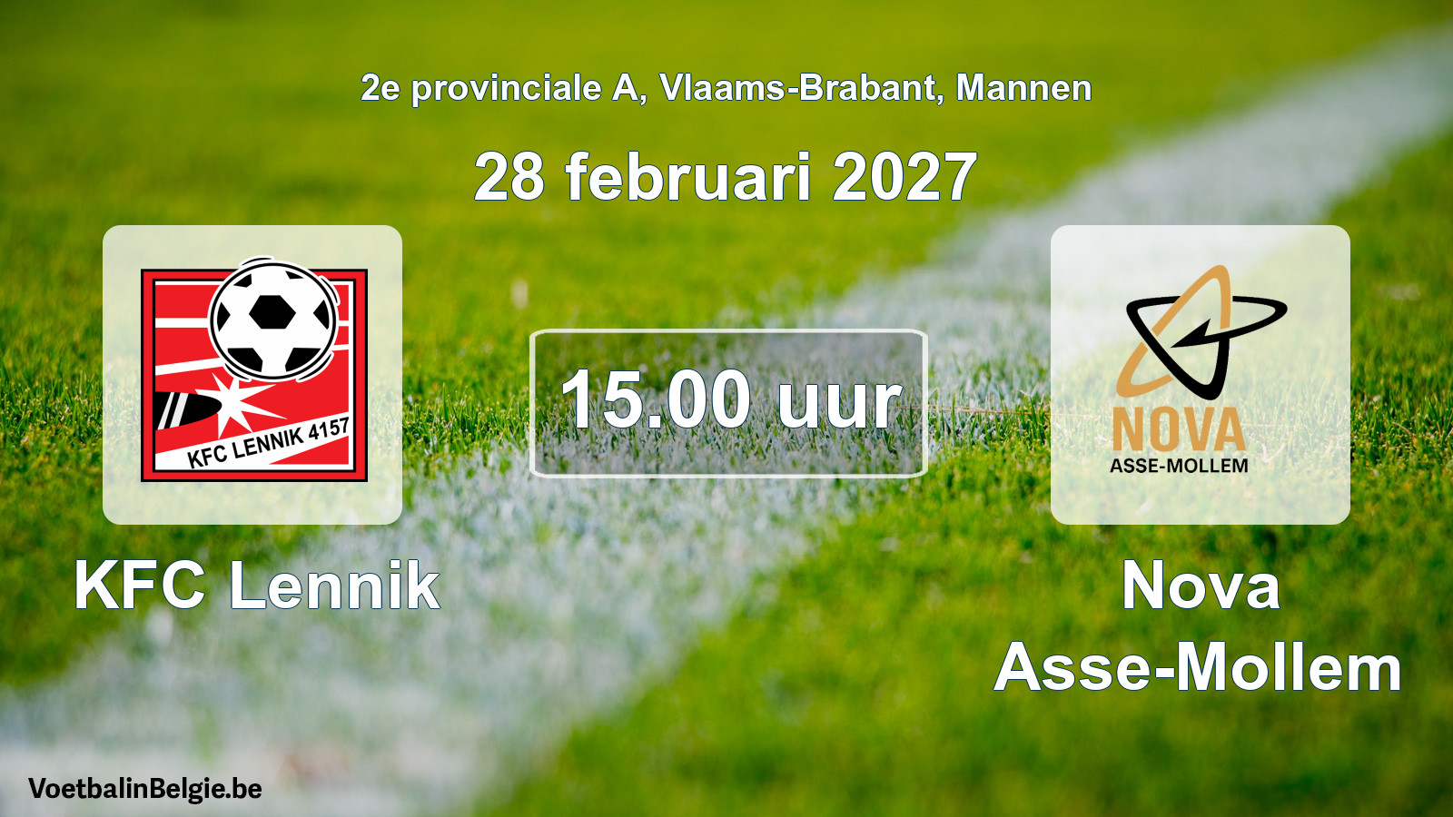 Geplande wedstrijd mannenvoetbal: KFC Lennik - Nova Asse-Mollem (28 februari 2027)