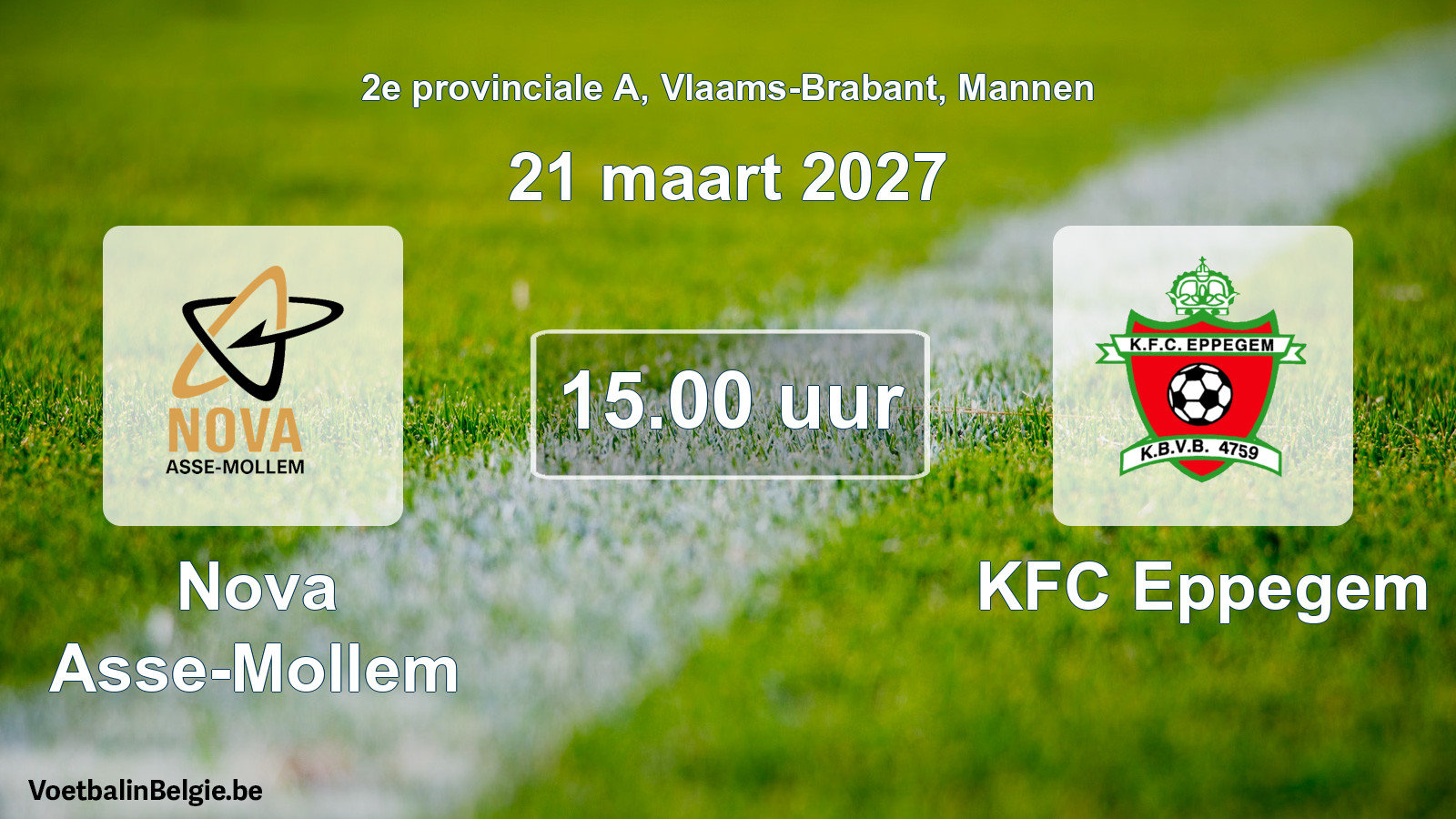 Geplande wedstrijd mannenvoetbal: Nova Asse-Mollem - KFC Eppegem (21 maart 2027)