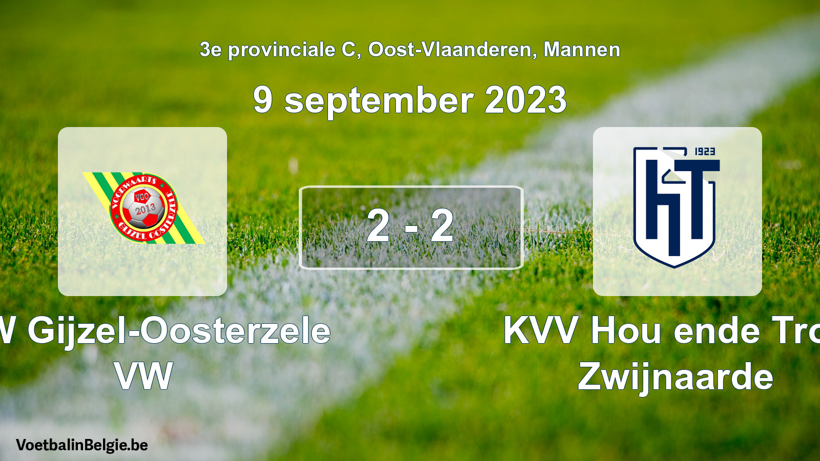 Gespeelde wedstrijd mannenvoetbal: VW Gijzel-Oosterzele VW - KVV Hou ende Trou Zwijnaarde 2 - 2 (9 september 2023)