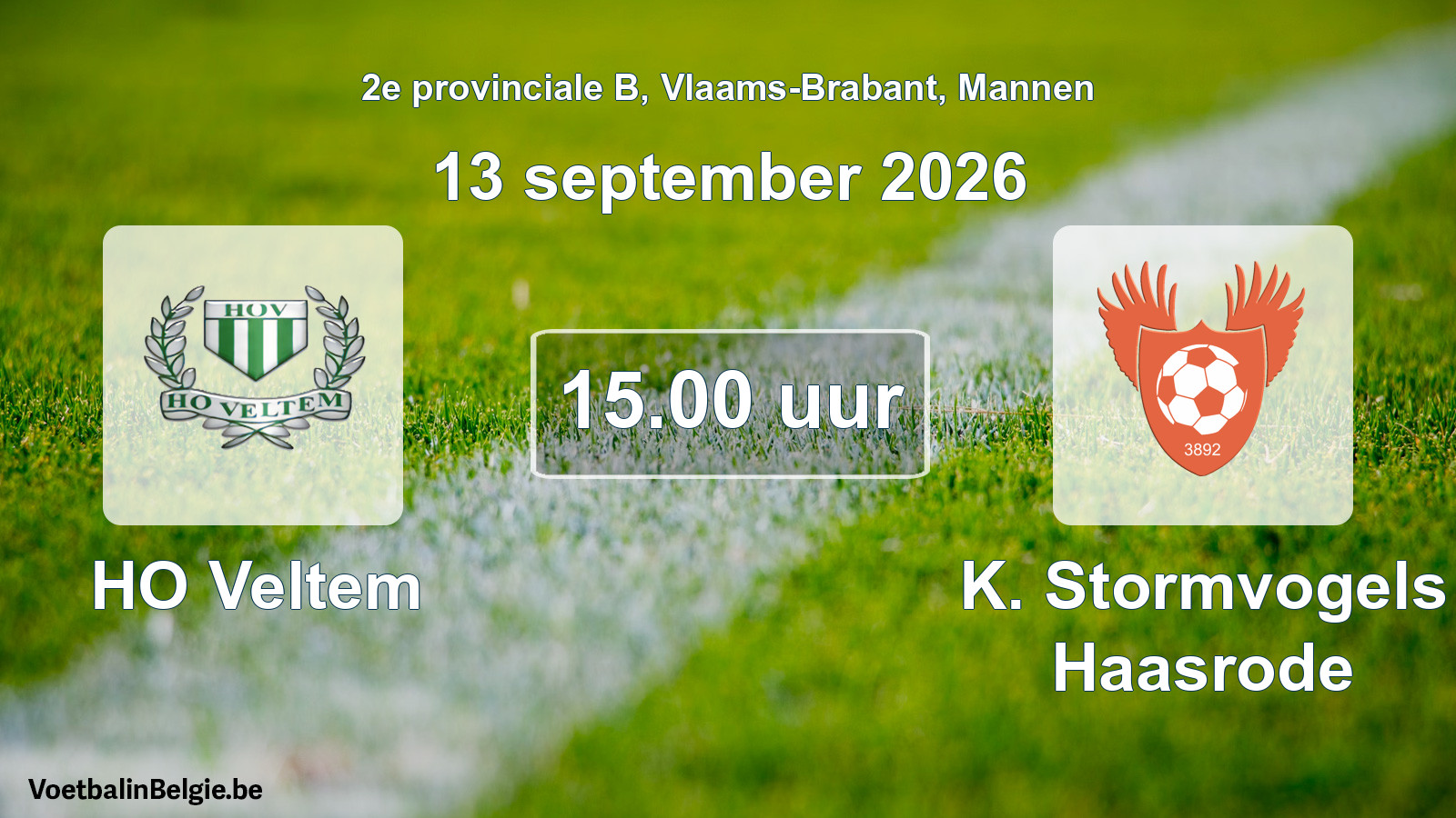 Geplande wedstrijd mannenvoetbal: HO Veltem - K. Stormvogels Haasrode (13 september 2026)