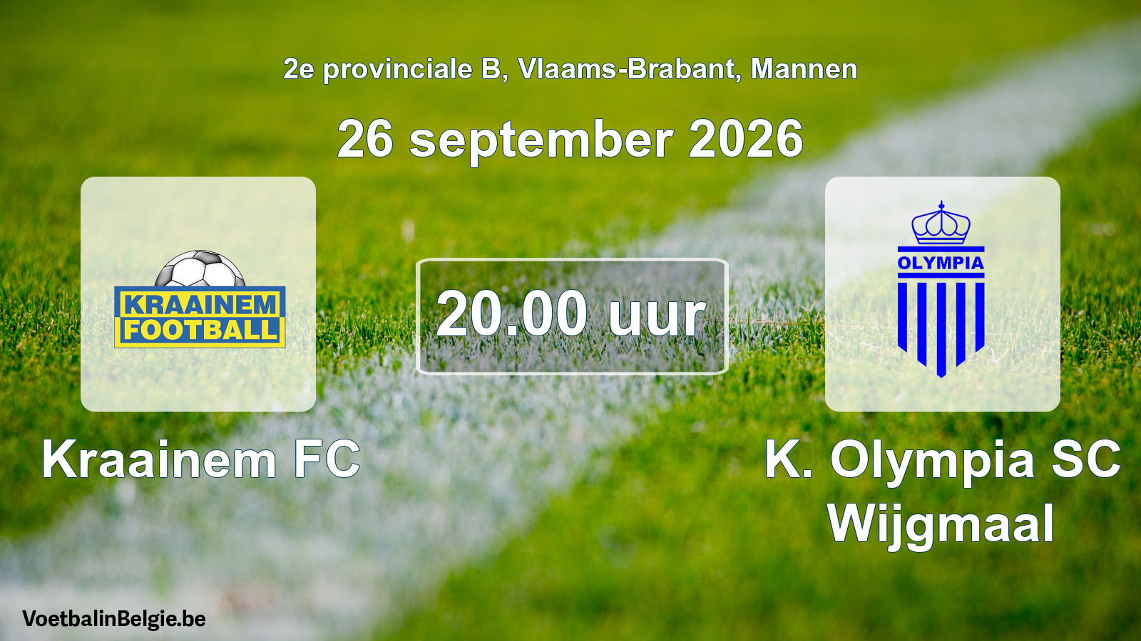 Geplande wedstrijd mannenvoetbal: Kraainem FC - K. Olympia SC Wijgmaal (26 september 2026)