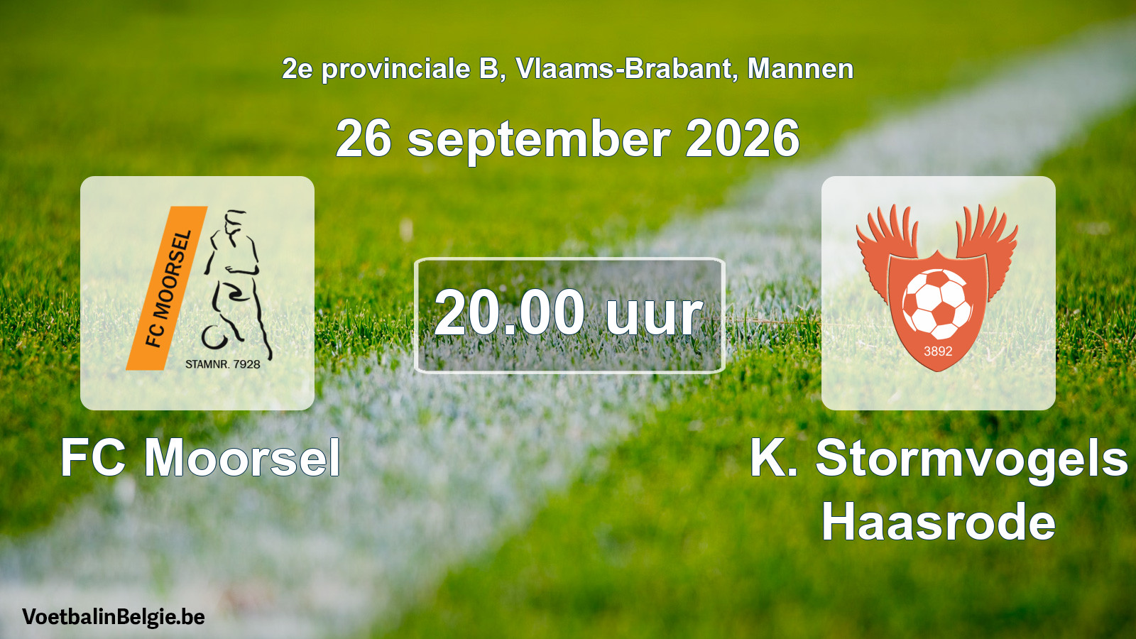 Geplande wedstrijd mannenvoetbal: FC Moorsel - K. Stormvogels Haasrode (26 september 2026)