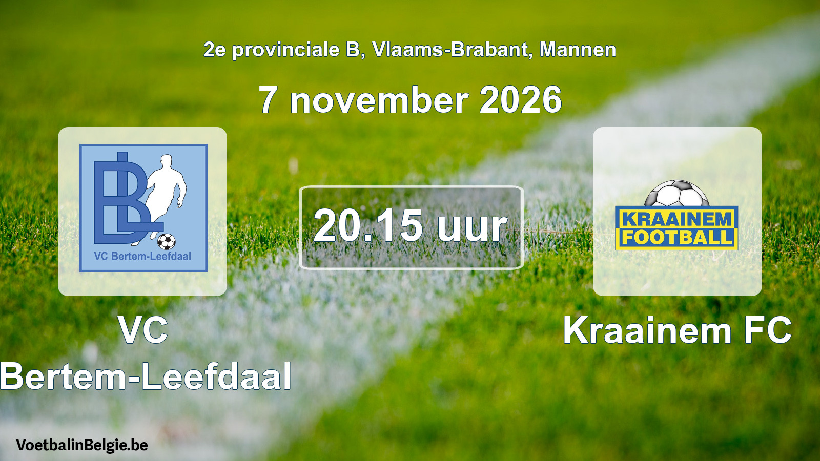 Match prévu football hommes: VC Bertem-Leefdaal - Kraainem FC (7 novembre 2026)