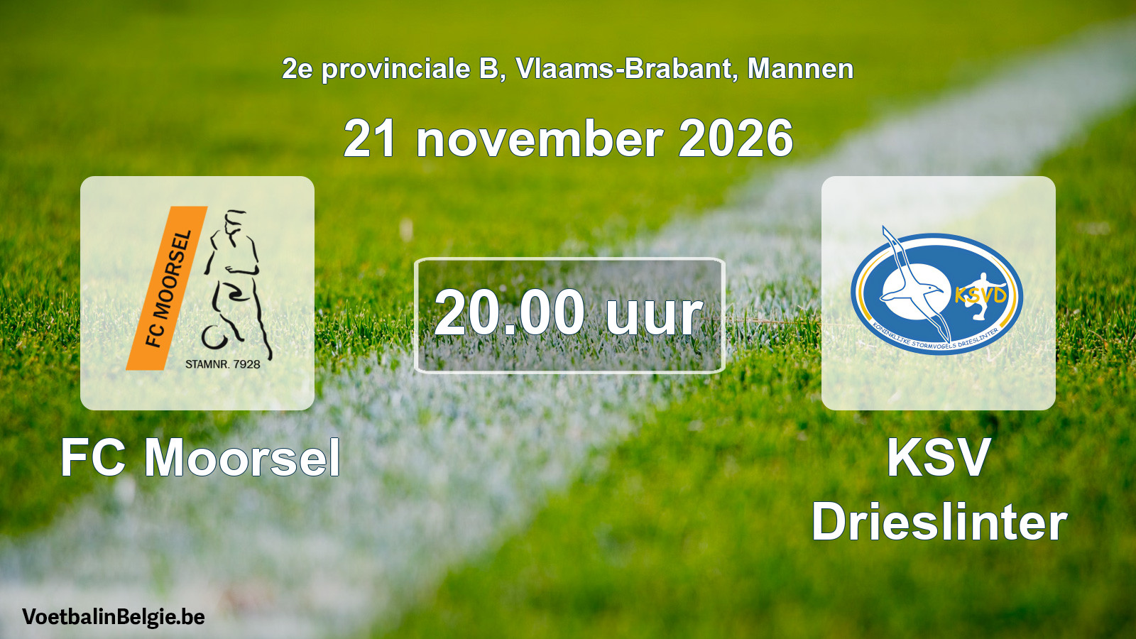 Geplande wedstrijd mannenvoetbal: FC Moorsel - KSV Drieslinter (21 november 2026)