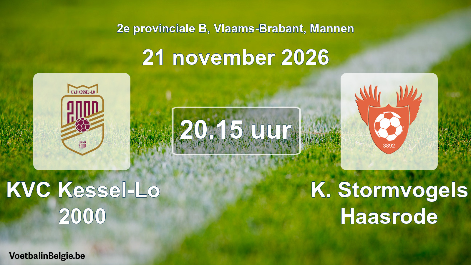 Geplande wedstrijd mannenvoetbal: KVC Kessel-Lo 2000 - K. Stormvogels Haasrode (21 november 2026)