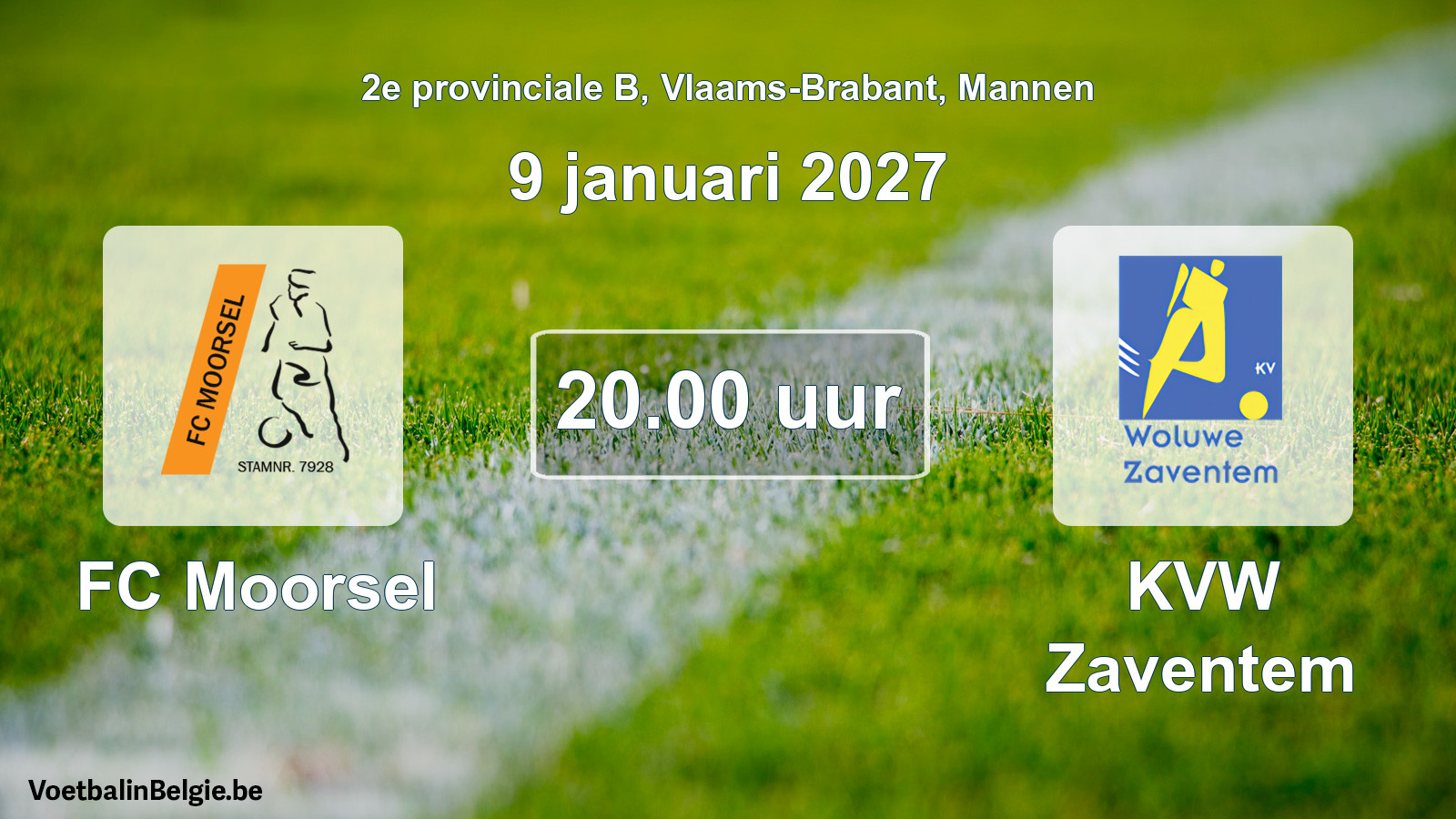 Geplande wedstrijd mannenvoetbal: FC Moorsel - KVW Zaventem (9 januari 2027)
