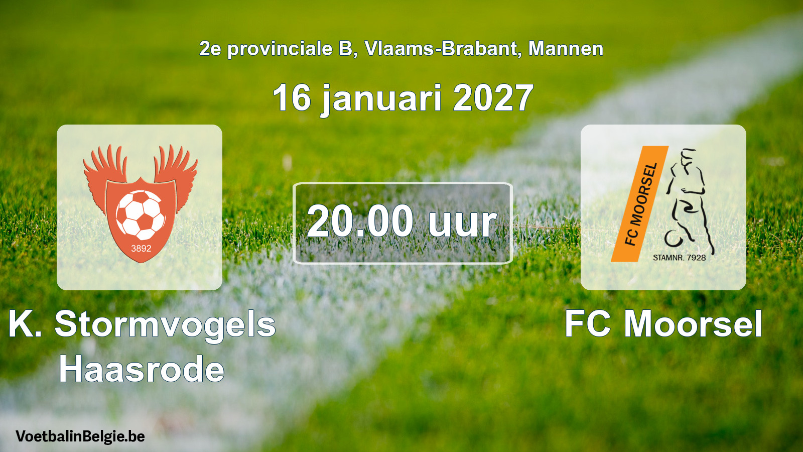 Geplande wedstrijd mannenvoetbal: K. Stormvogels Haasrode - FC Moorsel (16 januari 2027)