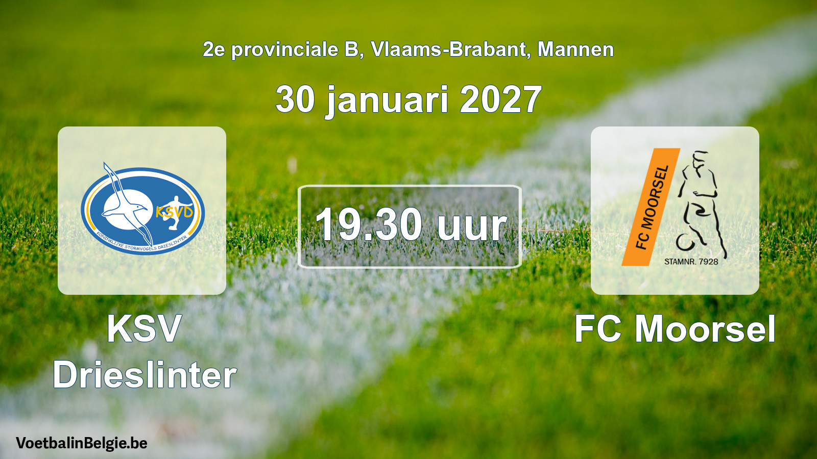 Geplande wedstrijd mannenvoetbal: KSV Drieslinter - FC Moorsel (30 januari 2027)