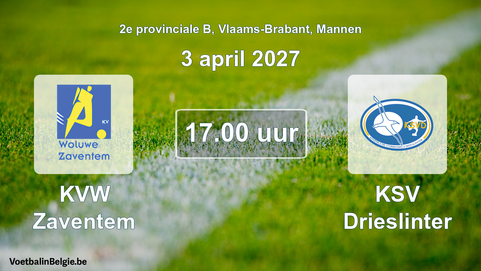 Geplande wedstrijd mannenvoetbal: KVW Zaventem - KSV Drieslinter (3 april 2027)