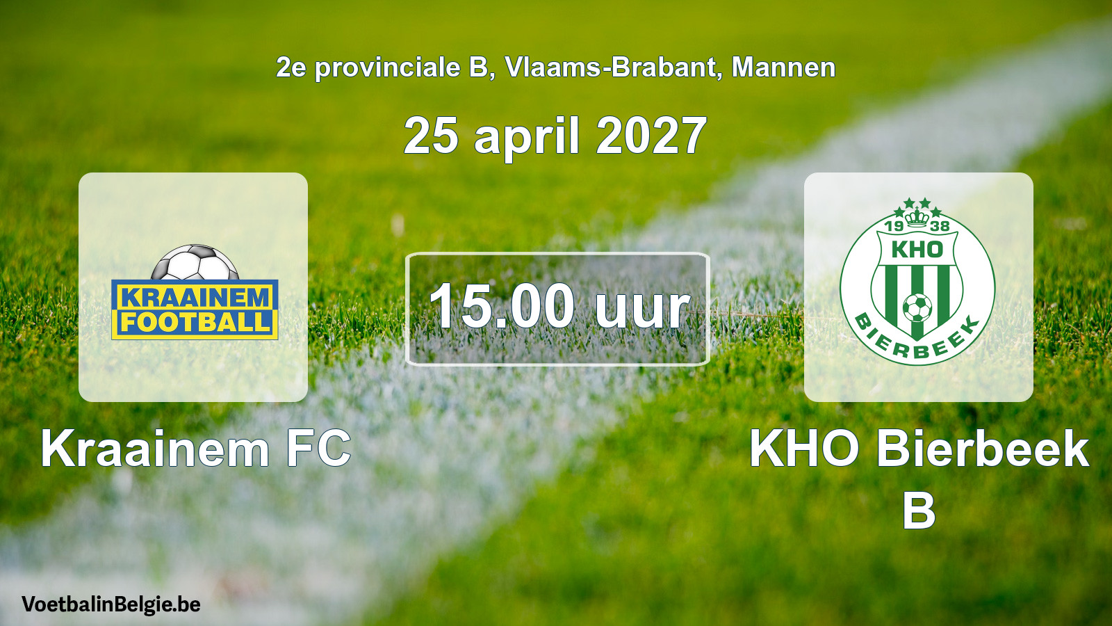 Geplande wedstrijd mannenvoetbal: Kraainem FC - KHO Bierbeek B (25 april 2027)