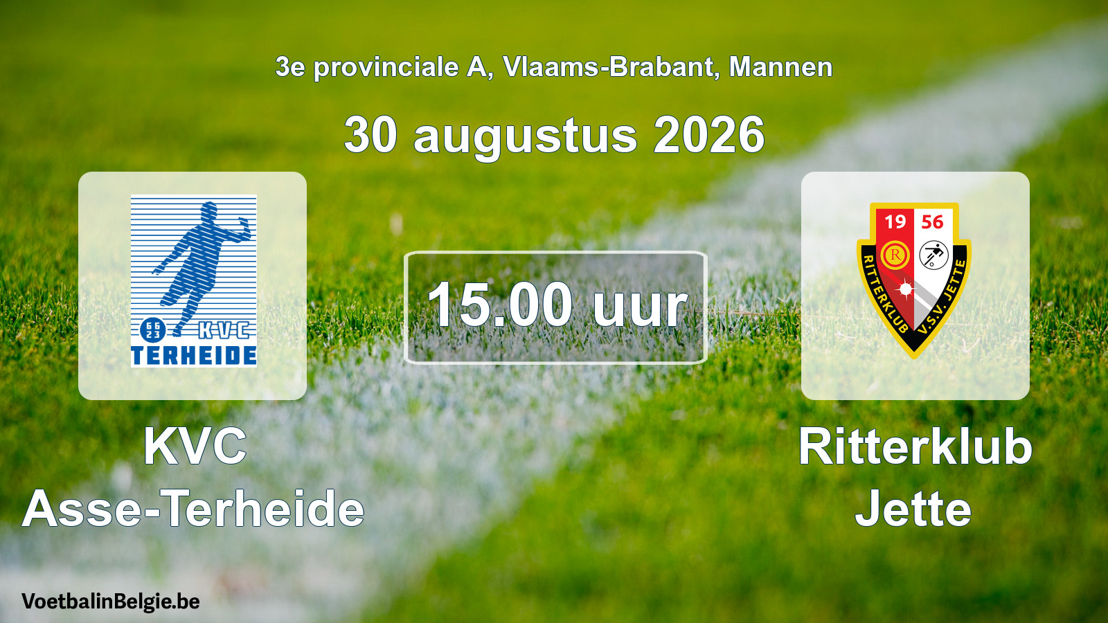 Geplande wedstrijd mannenvoetbal: KVC Asse-Terheide - Ritterklub Jette (30 augustus 2026)