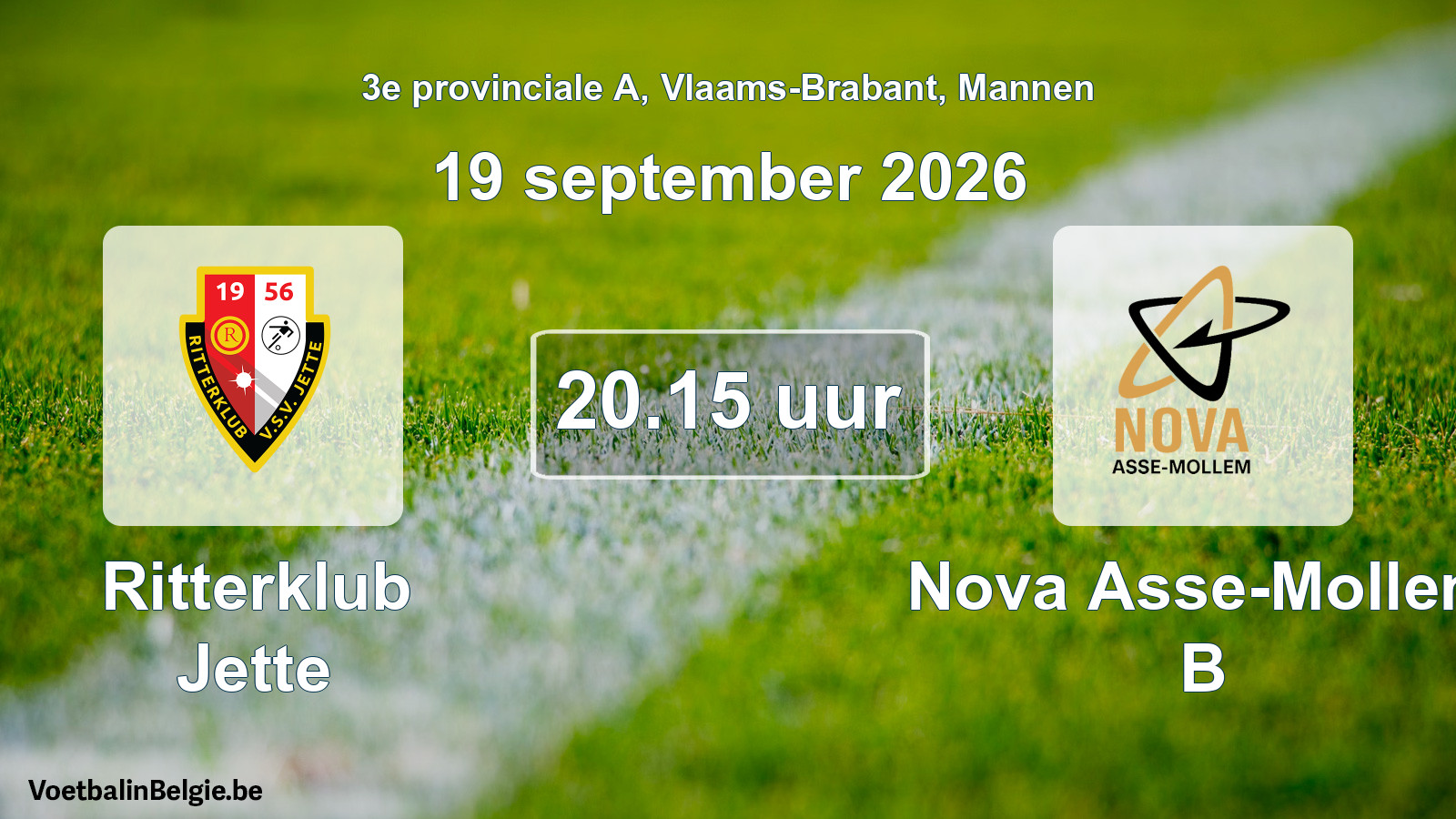 Geplande wedstrijd mannenvoetbal: Ritterklub Jette - Nova Asse-Mollem B (19 september 2026)