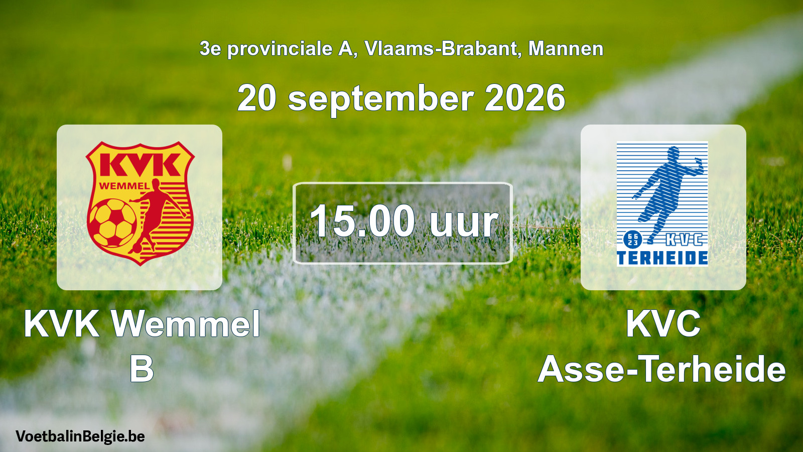 Geplande wedstrijd mannenvoetbal: KVK Wemmel B - KVC Asse-Terheide (20 september 2026)