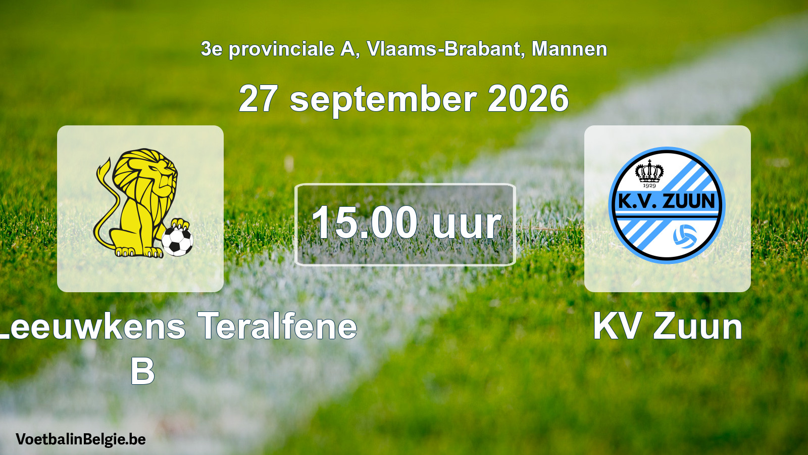 Geplande wedstrijd mannenvoetbal: VC Leeuwkens Teralfene B - KV Zuun (27 september 2026)