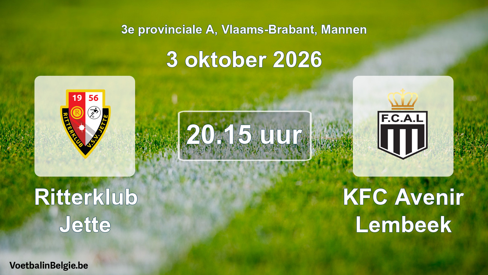 Geplande wedstrijd mannenvoetbal: Ritterklub Jette - KFC Avenir Lembeek (3 oktober 2026)