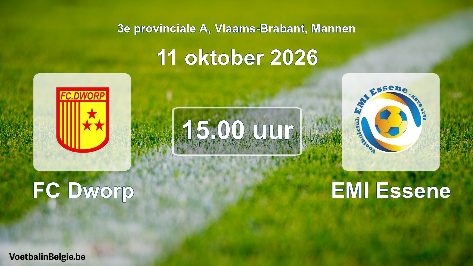 Geplande wedstrijd mannenvoetbal: FC Dworp - EMI Essene (11 oktober 2026)