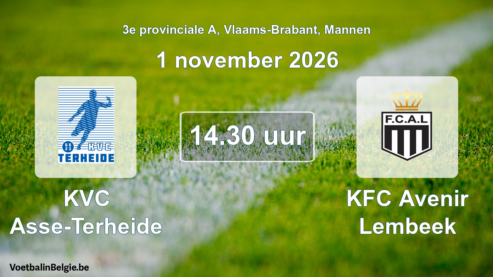 Geplande wedstrijd mannenvoetbal: KVC Asse-Terheide - KFC Avenir Lembeek (1 november 2026)