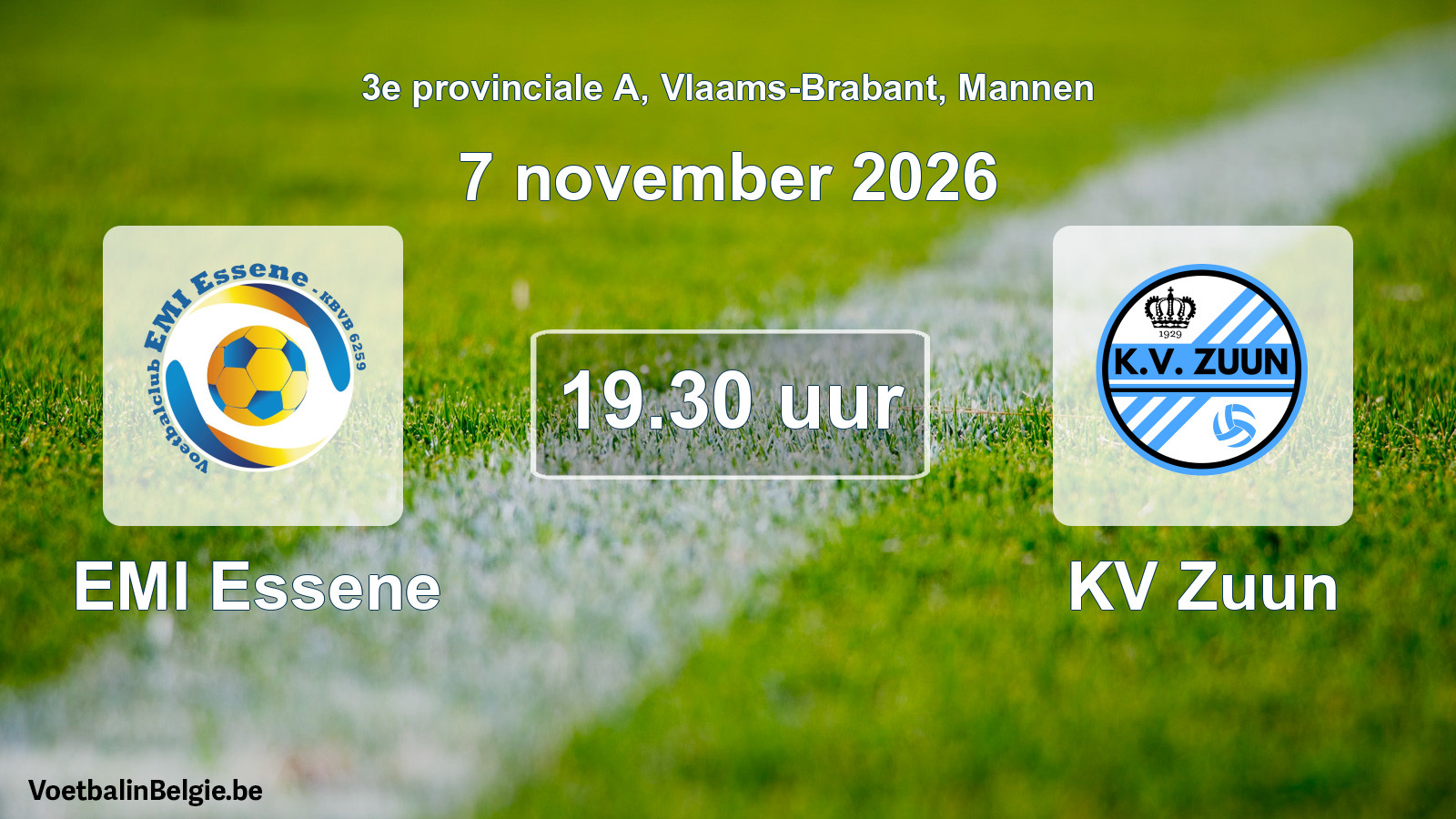 Geplande wedstrijd mannenvoetbal: EMI Essene - KV Zuun (7 november 2026)