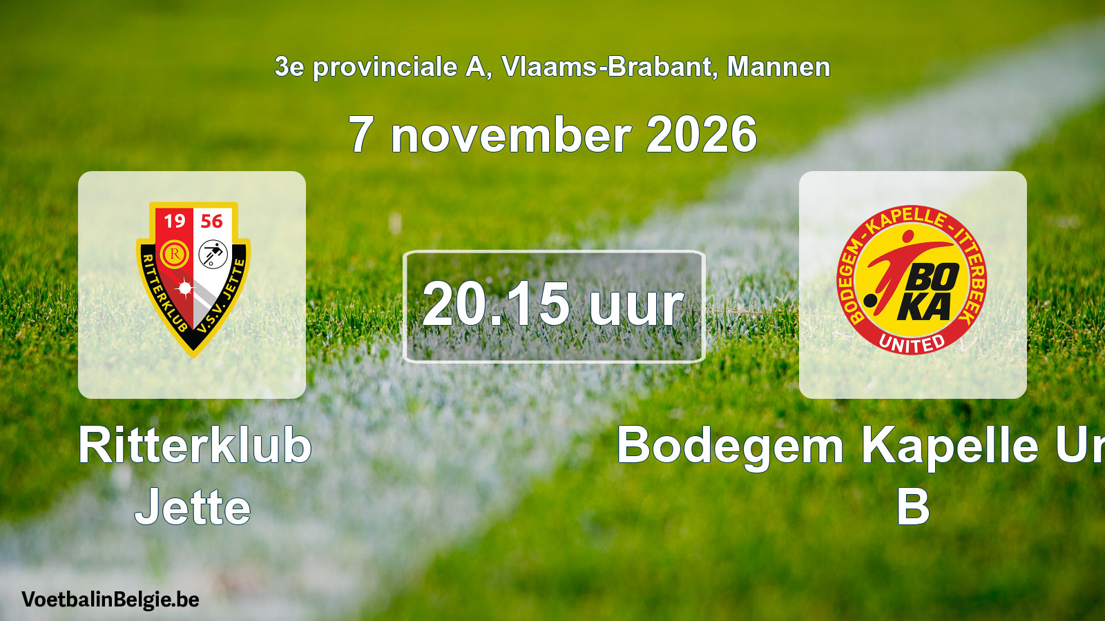 Scheduled match men football: Ritterklub Jette - Bodegem Kapelle United B (7 November 2026)