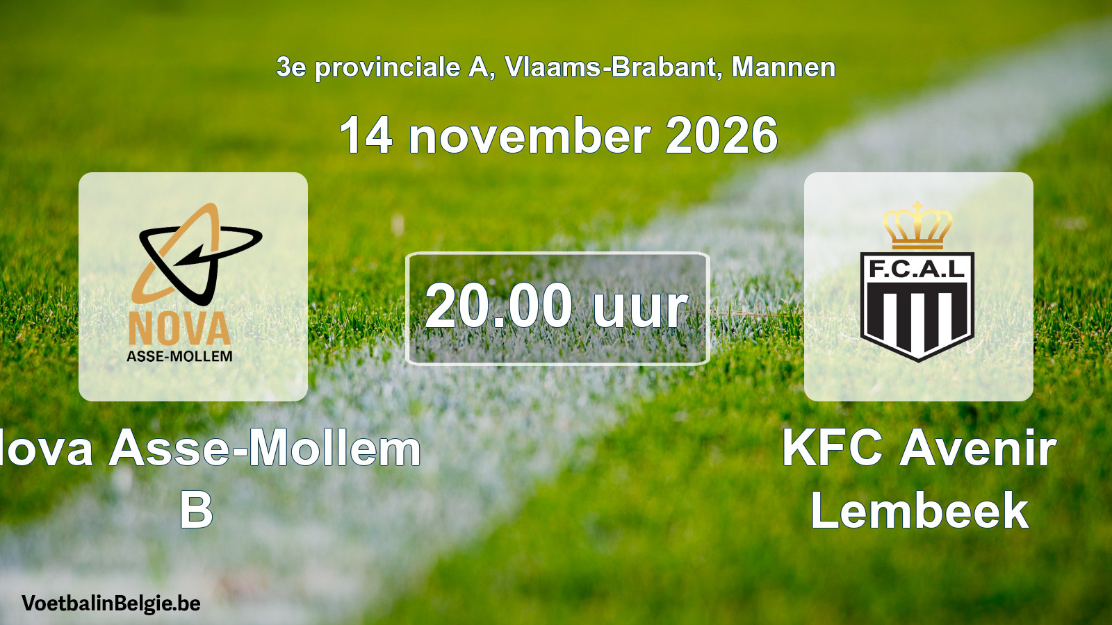 Geplande wedstrijd mannenvoetbal: Nova Asse-Mollem B - KFC Avenir Lembeek (14 november 2026)