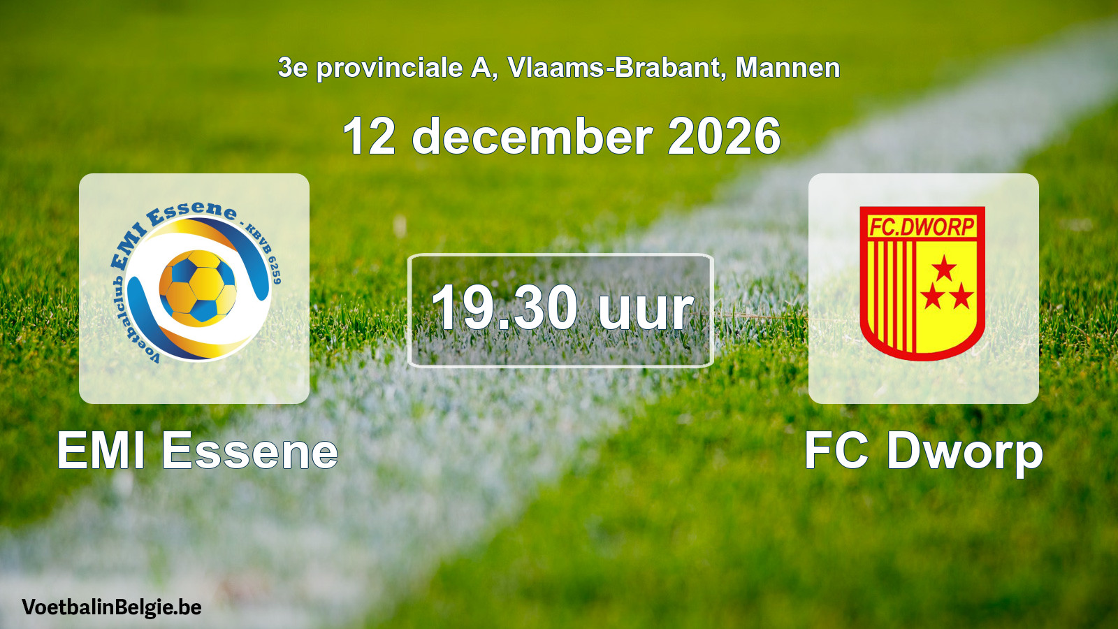 Geplande wedstrijd mannenvoetbal: EMI Essene - FC Dworp (12 december 2026)