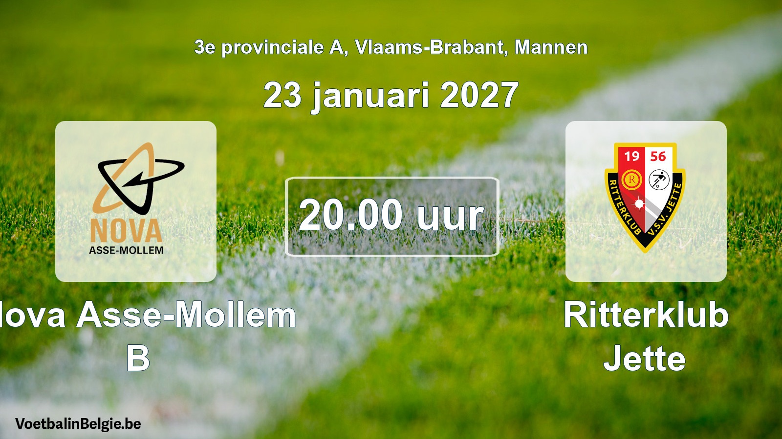 Geplande wedstrijd mannenvoetbal: Nova Asse-Mollem B - Ritterklub Jette (23 januari 2027)