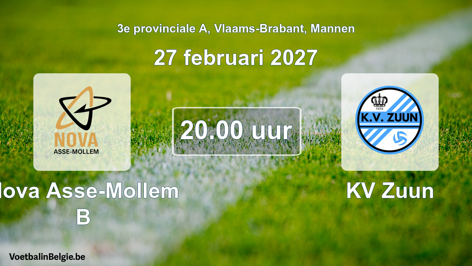Geplande wedstrijd mannenvoetbal: Nova Asse-Mollem B - KV Zuun (27 februari 2027)