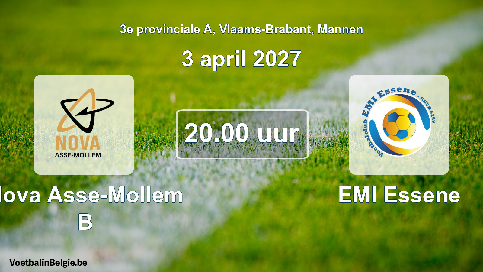 Geplande wedstrijd mannenvoetbal: Nova Asse-Mollem B - EMI Essene (3 april 2027)