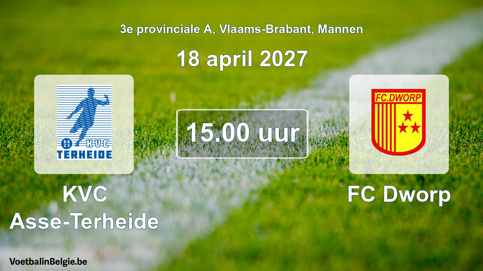 Geplande wedstrijd mannenvoetbal: KVC Asse-Terheide - FC Dworp (18 april 2027)