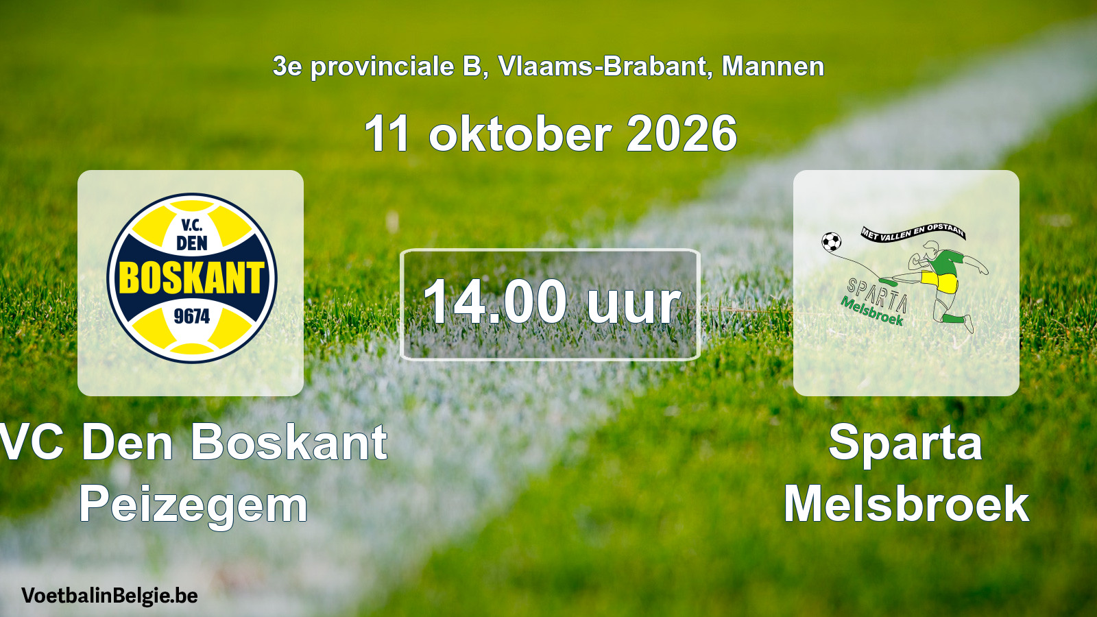 Geplande wedstrijd mannenvoetbal: VC Den Boskant Peizegem - Sparta Melsbroek (11 oktober 2026)