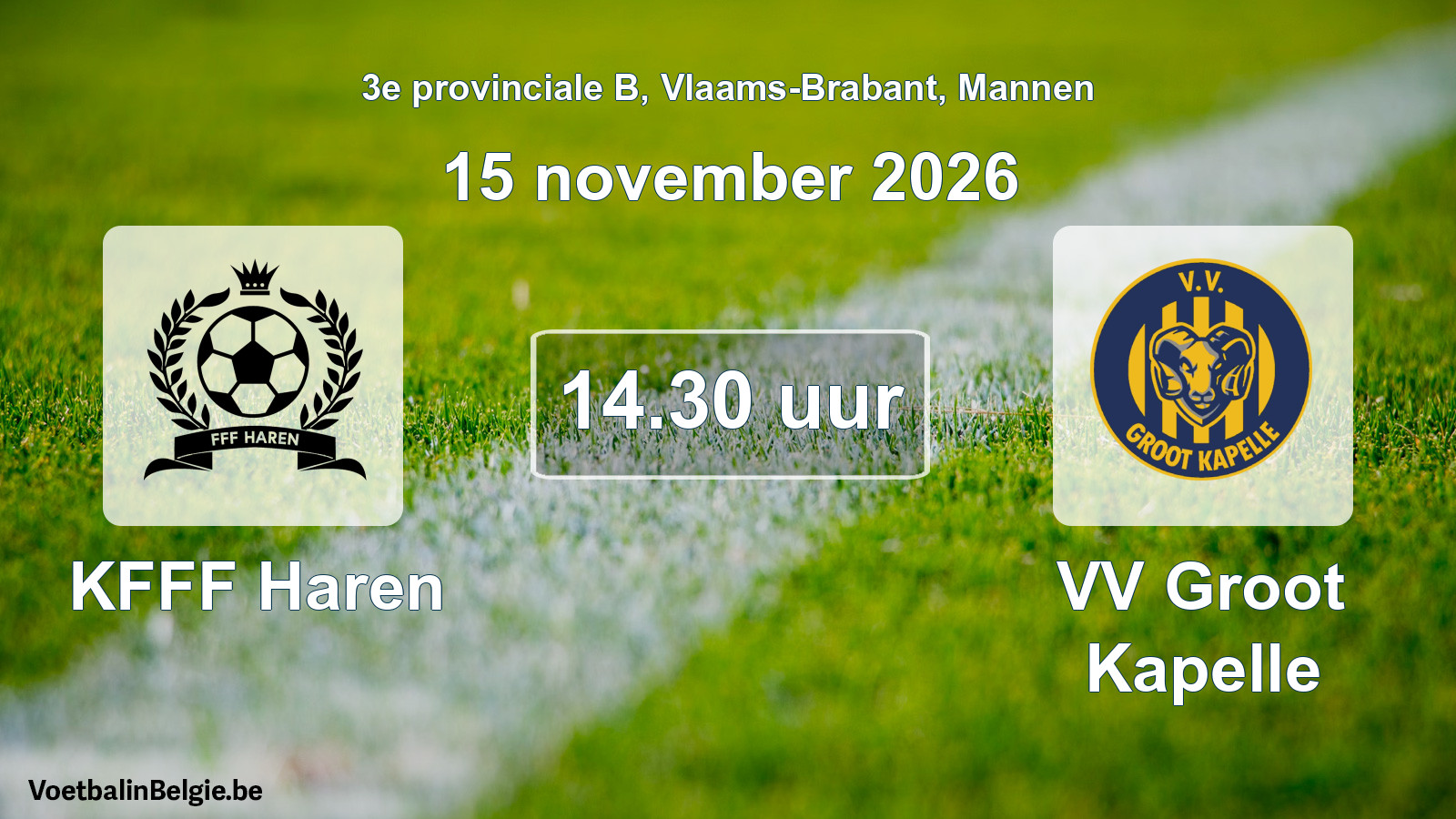 Geplande wedstrijd mannenvoetbal: KFFF Haren - VV Groot Kapelle (15 november 2026)