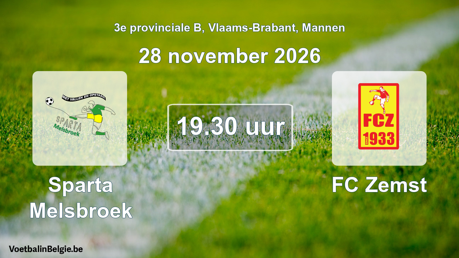 Geplande wedstrijd mannenvoetbal: Sparta Melsbroek - FC Zemst (28 november 2026)
