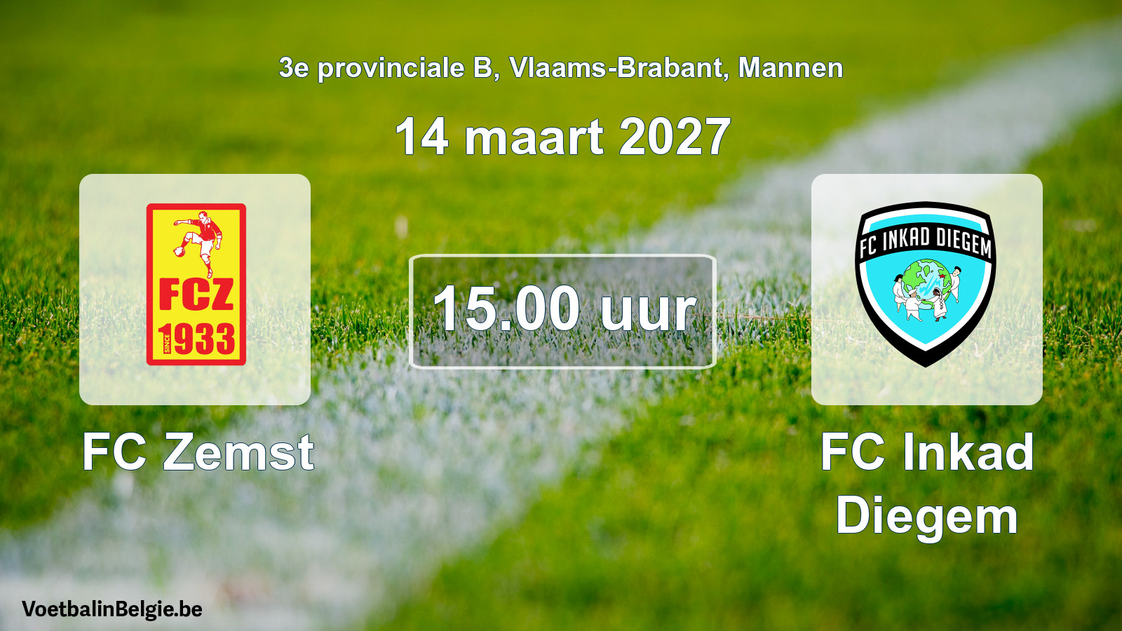 Geplande wedstrijd mannenvoetbal: FC Zemst - FC Inkad Diegem (14 maart 2027)