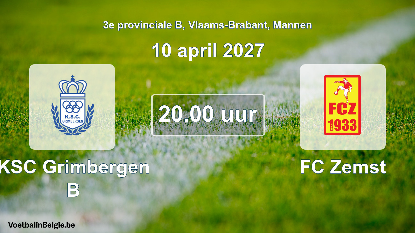Geplande wedstrijd mannenvoetbal: KSC Grimbergen B - FC Zemst (10 april 2027)