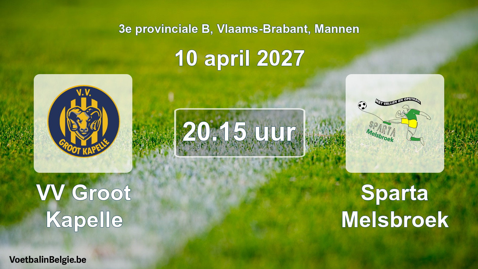 Geplande wedstrijd mannenvoetbal: VV Groot Kapelle - Sparta Melsbroek (10 april 2027)
