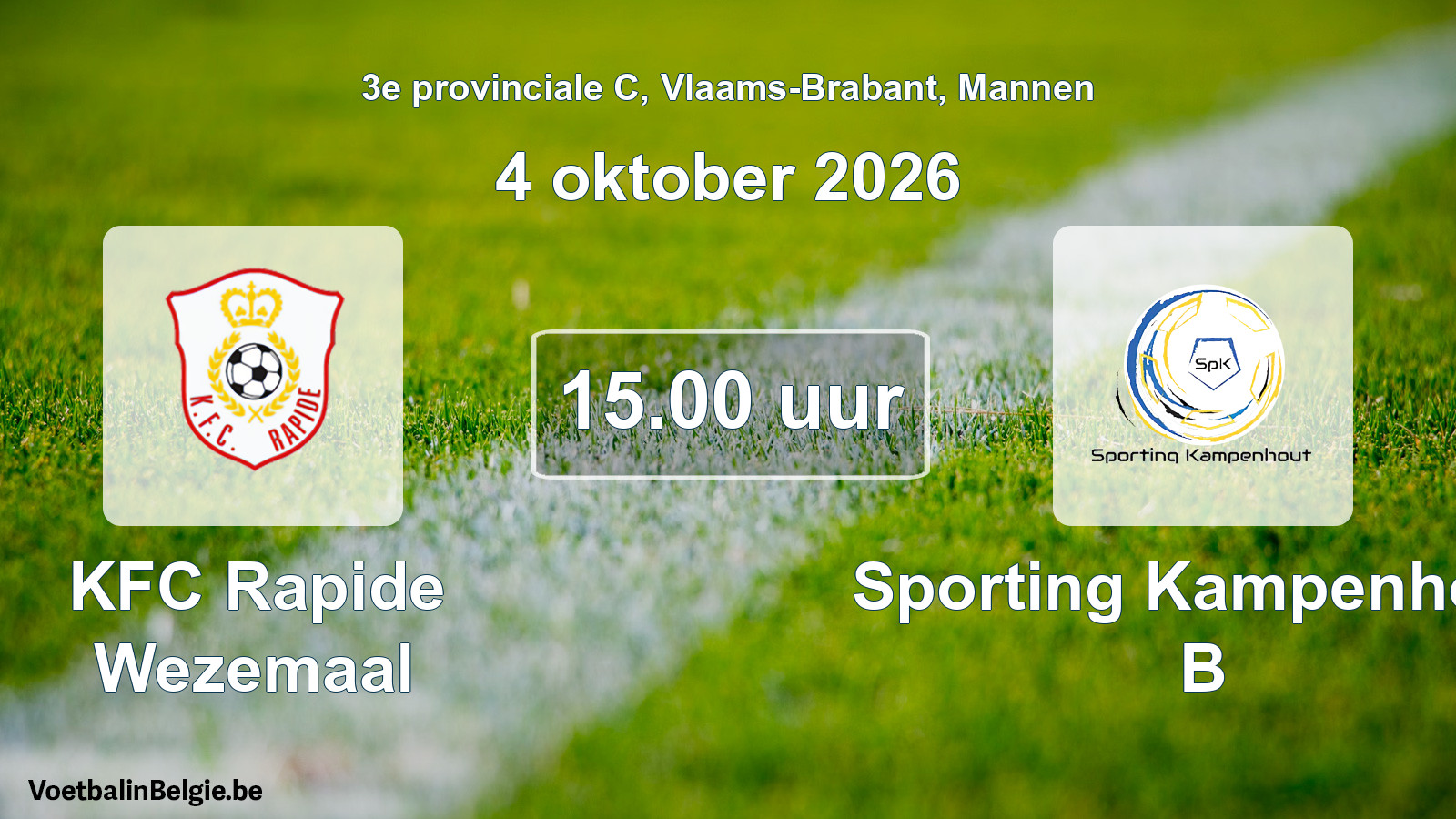 Geplande wedstrijd mannenvoetbal: KFC Rapide Wezemaal - Sporting Kampenhout B (4 oktober 2026)