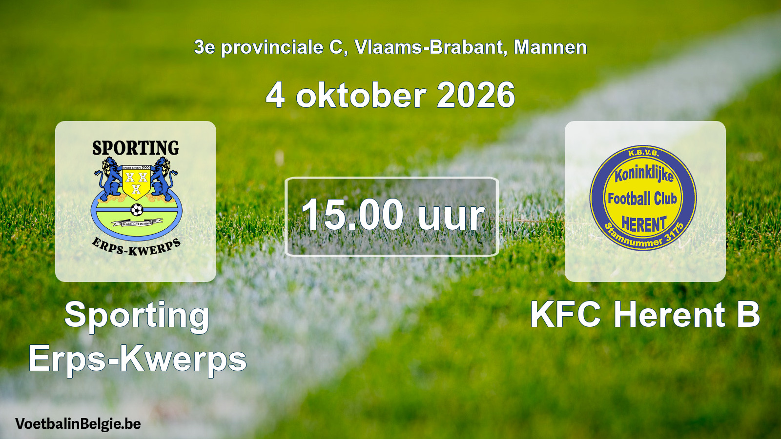 Geplande wedstrijd mannenvoetbal: Sporting Erps-Kwerps - KFC Herent B (4 oktober 2026)