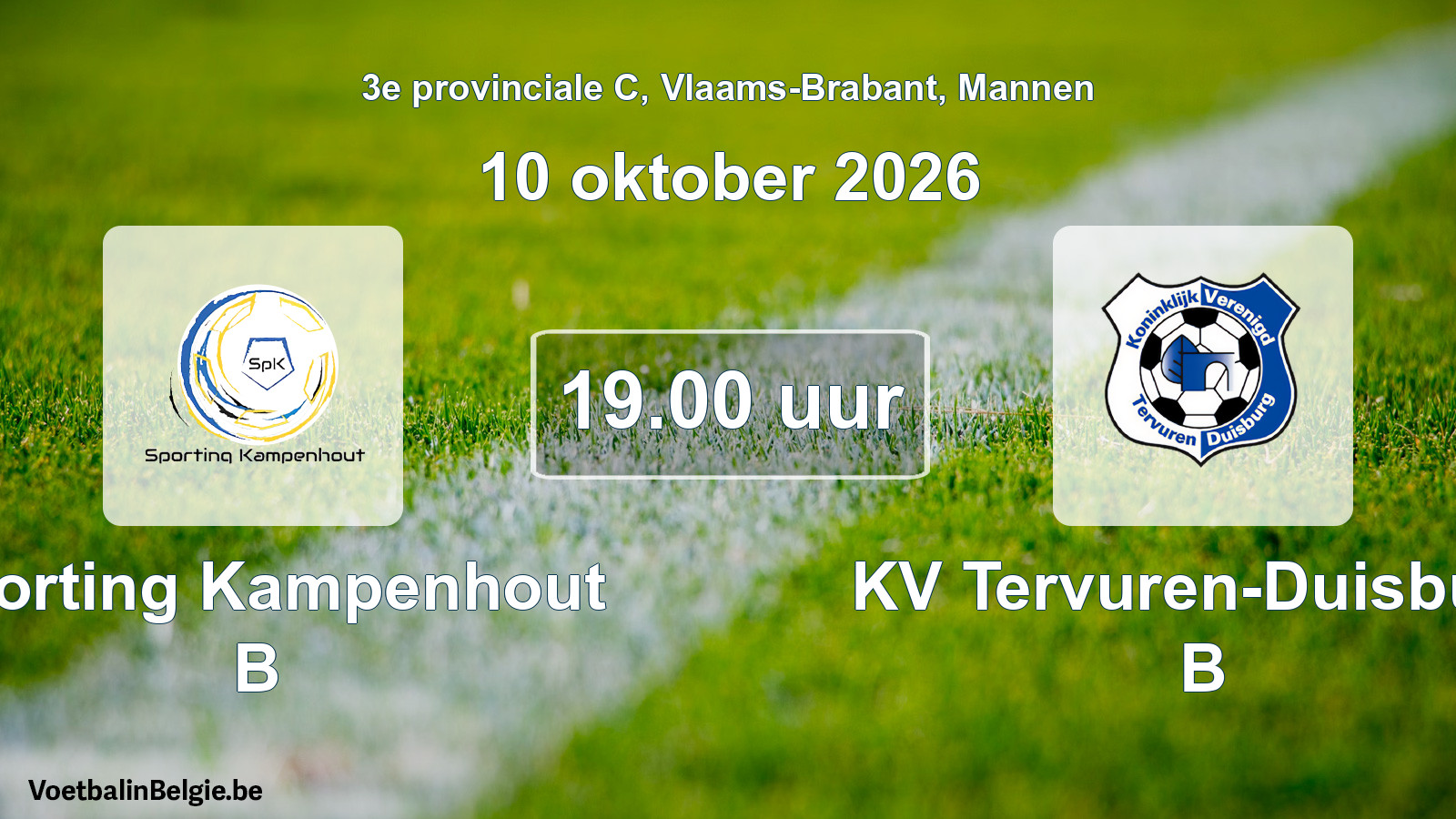 Geplande wedstrijd mannenvoetbal: Sporting Kampenhout B - KV Tervuren-Duisburg B (10 oktober 2026)