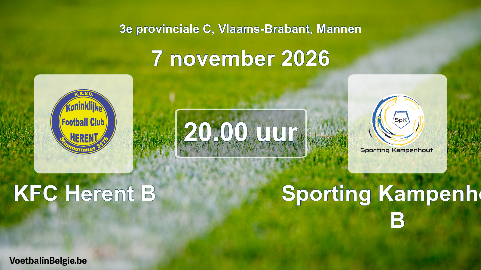 Geplande wedstrijd mannenvoetbal: KFC Herent B - Sporting Kampenhout B (7 november 2026)