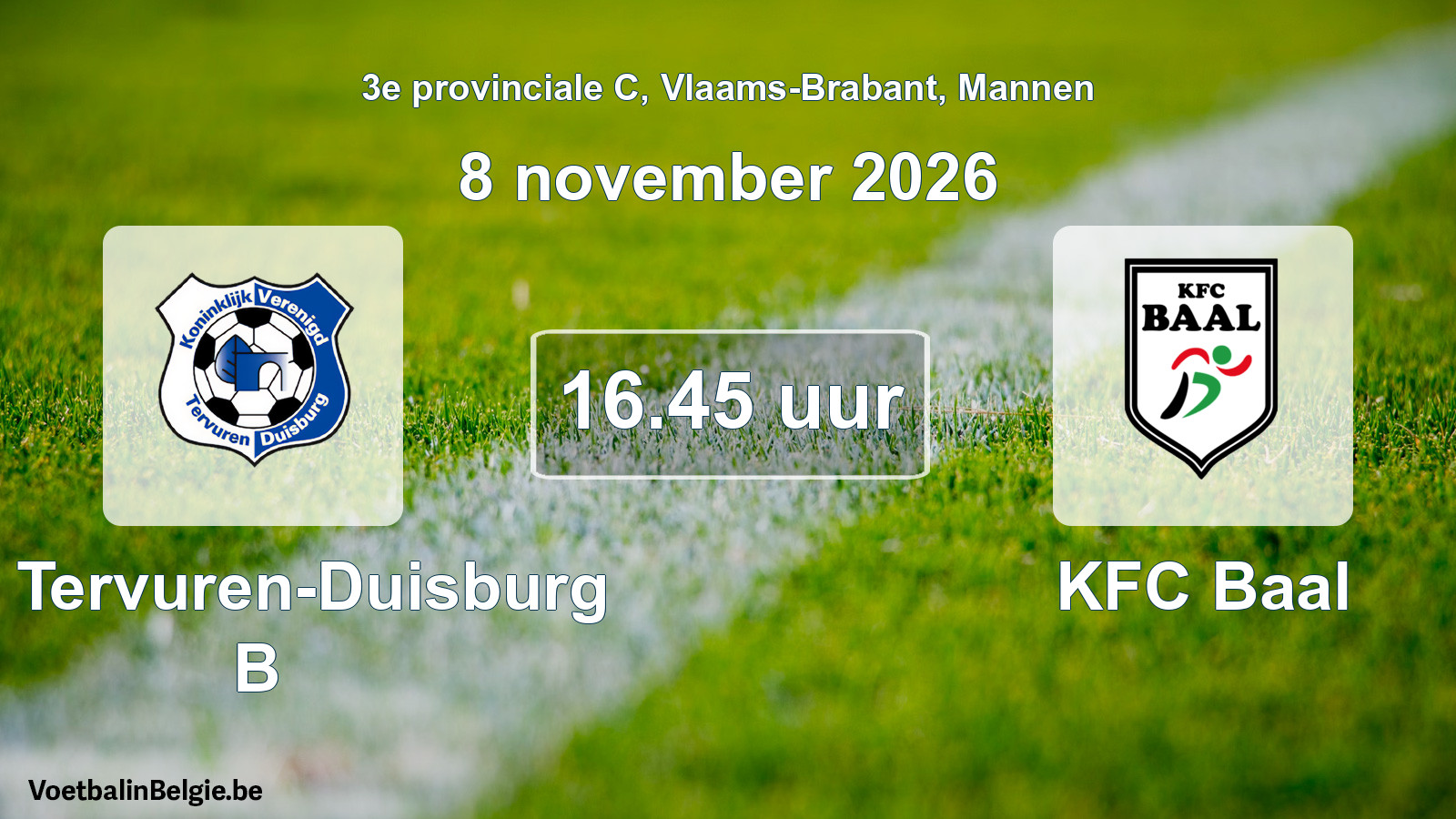 Geplande wedstrijd mannenvoetbal: KV Tervuren-Duisburg B - KFC Baal (8 november 2026)