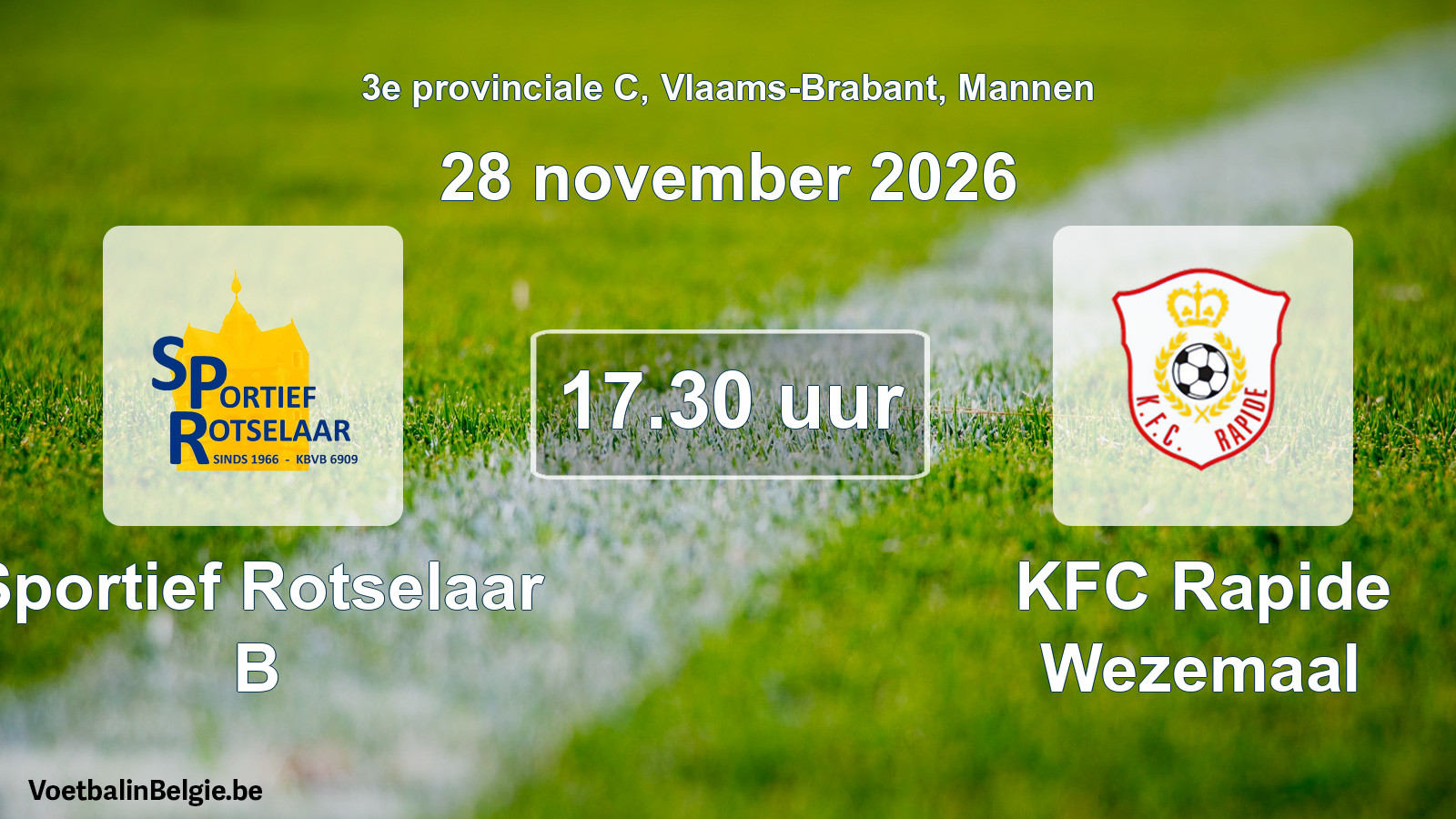 Geplande wedstrijd mannenvoetbal: Sportief Rotselaar B - KFC Rapide Wezemaal (28 november 2026)