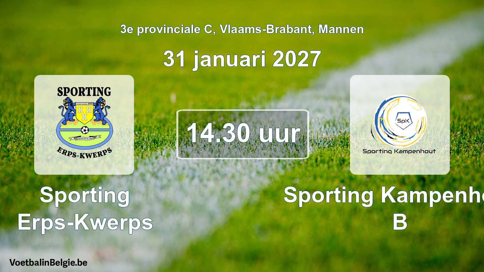 Geplande wedstrijd mannenvoetbal: Sporting Erps-Kwerps - Sporting Kampenhout B (31 januari 2027)