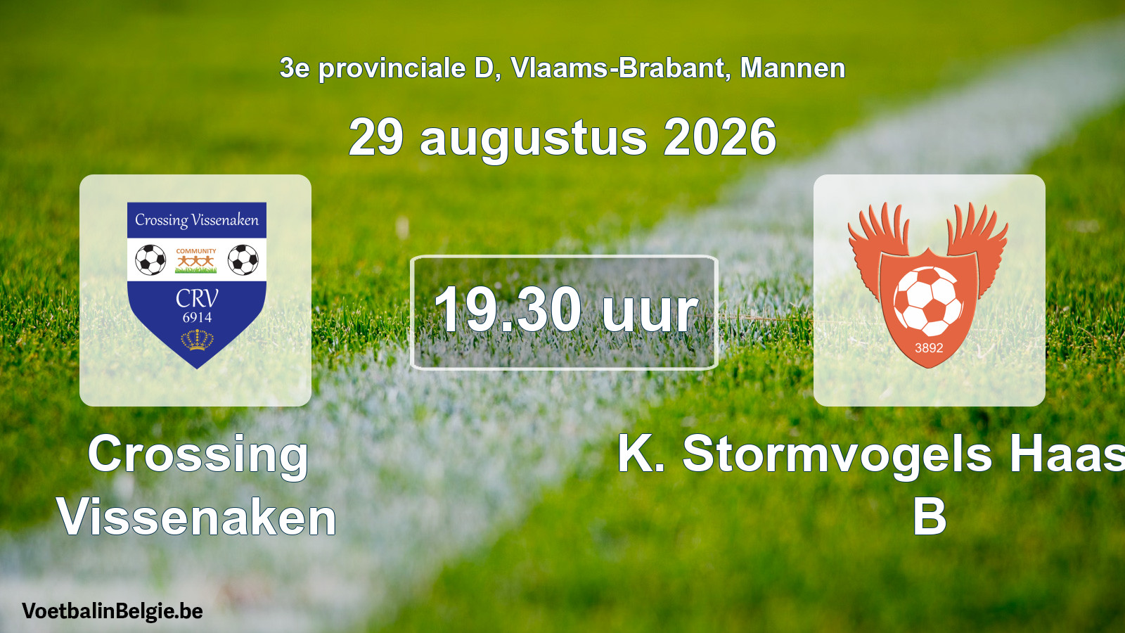 Geplande wedstrijd mannenvoetbal: Crossing Vissenaken - K. Stormvogels Haasrode B (29 augustus 2026)