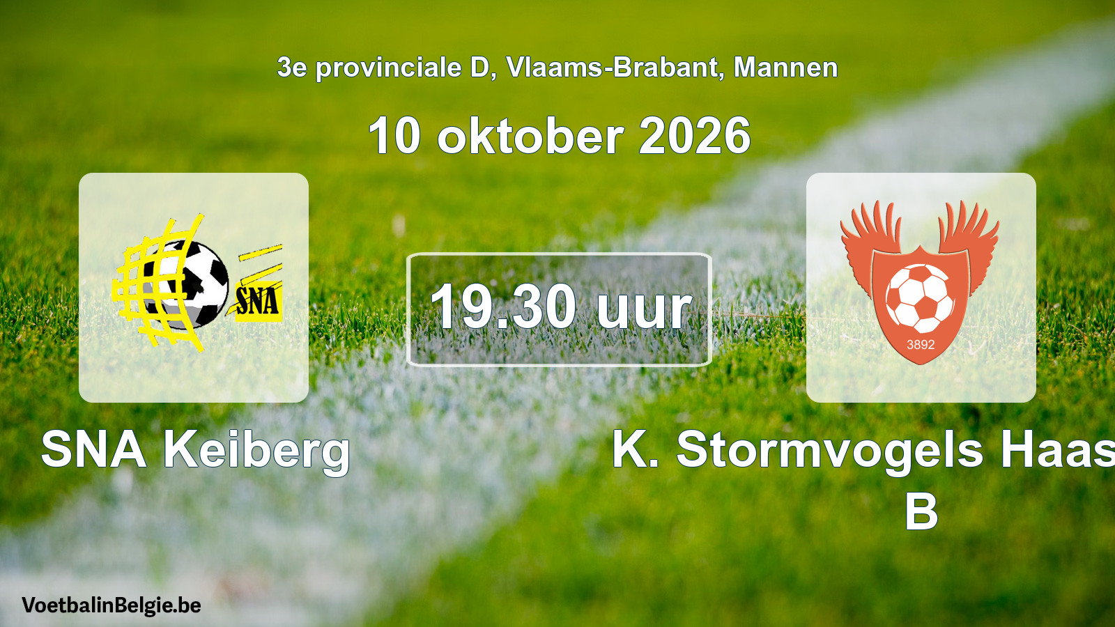 Geplande wedstrijd mannenvoetbal: SNA Keiberg - K. Stormvogels Haasrode B (10 oktober 2026)