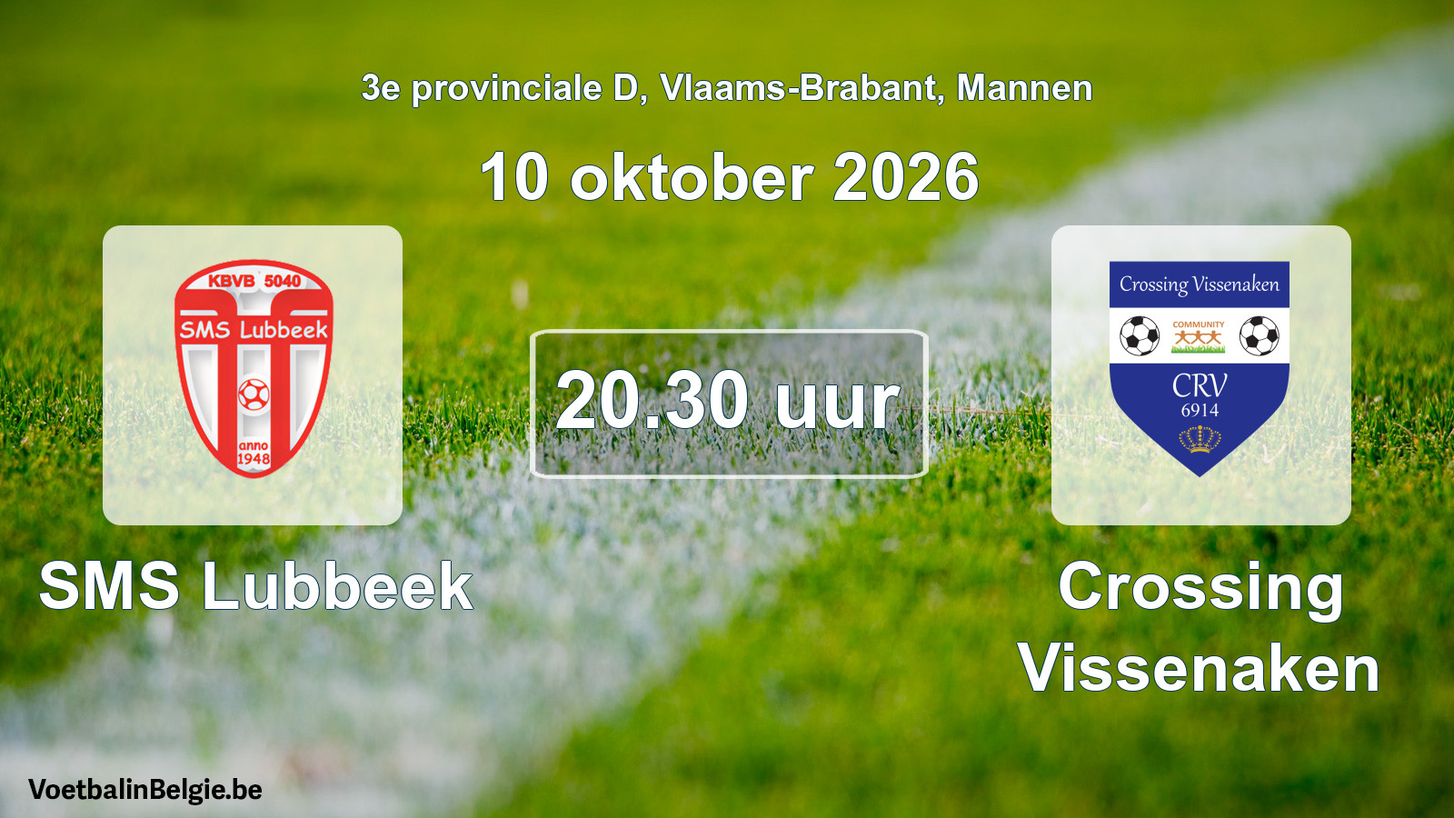 Geplande wedstrijd mannenvoetbal: SMS Lubbeek - Crossing Vissenaken (10 oktober 2026)
