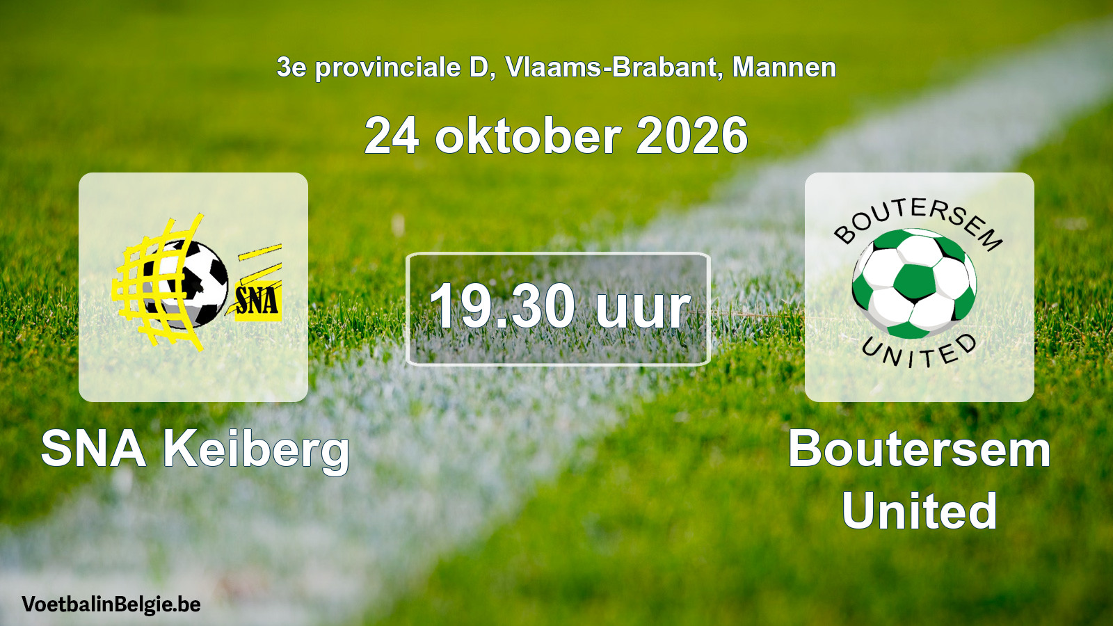 Geplande wedstrijd mannenvoetbal: SNA Keiberg - Boutersem United (24 oktober 2026)