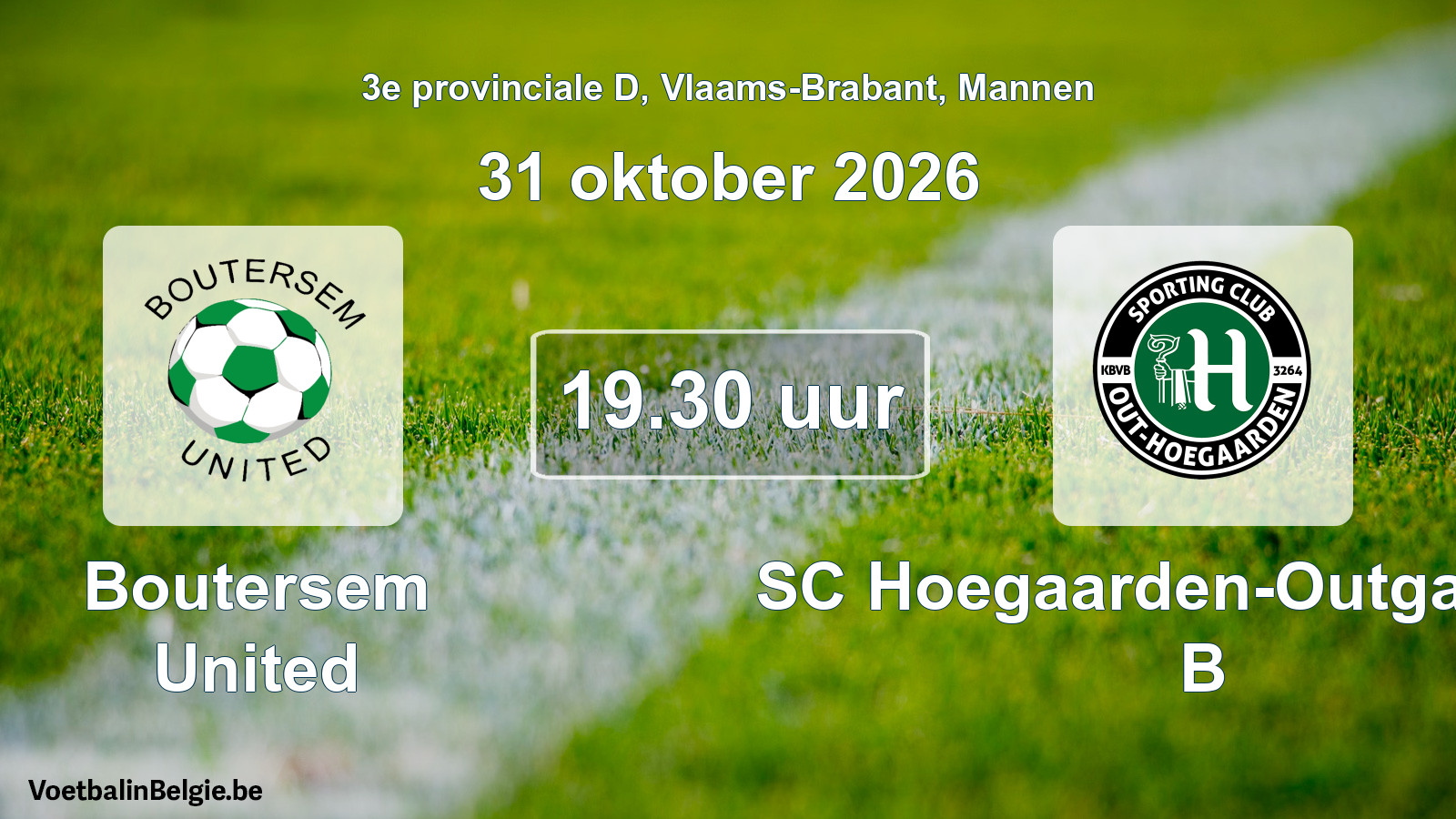Geplande wedstrijd mannenvoetbal: Boutersem United - SC Hoegaarden-Outgaarden B (31 oktober 2026)